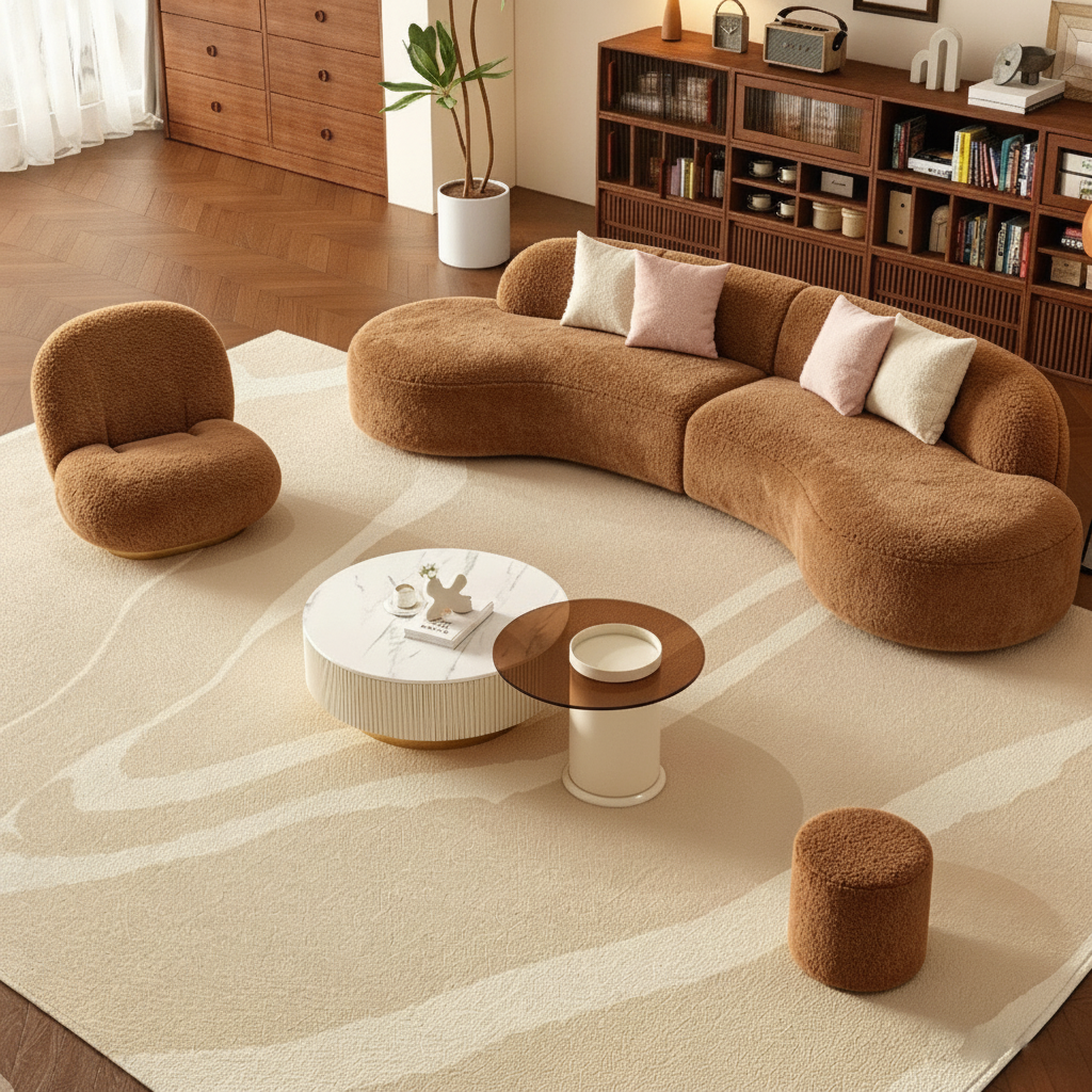 Sofá Curvo Minimalista de Peluche para Sala - 1
