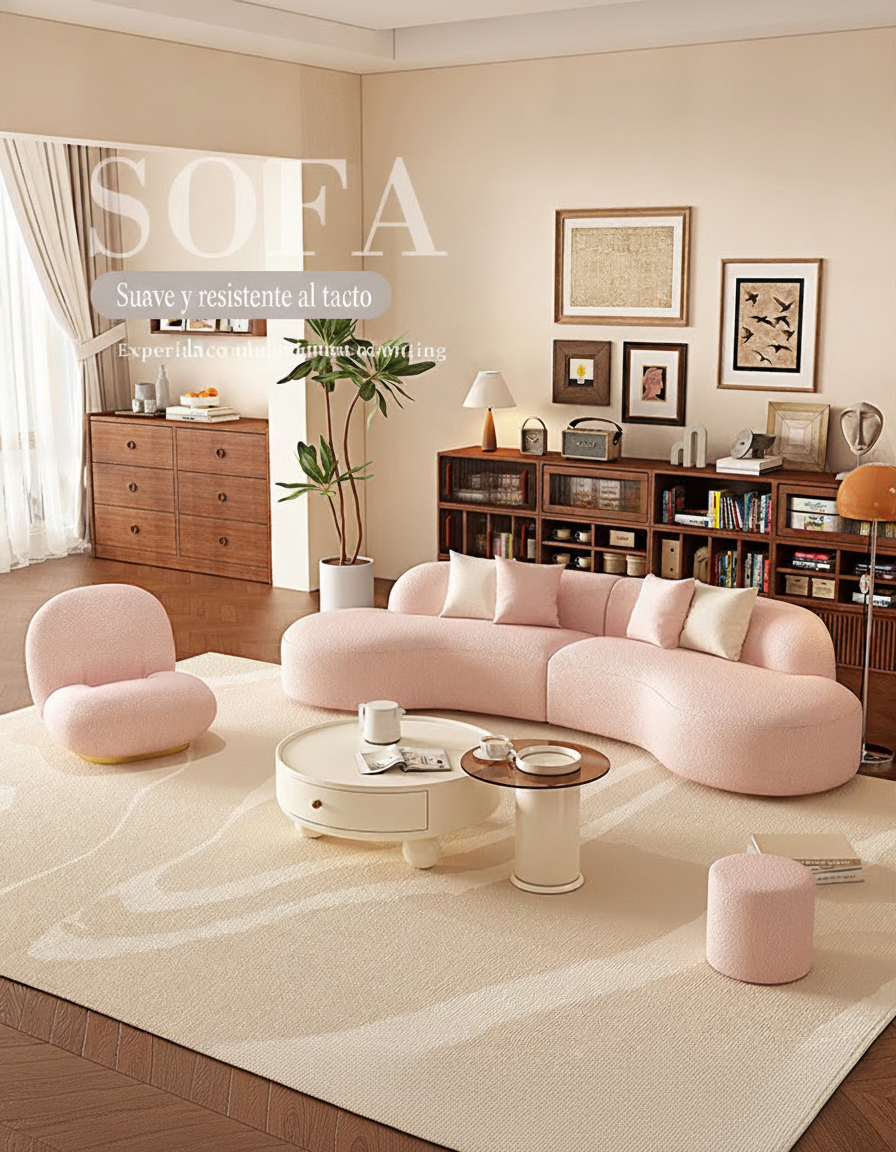 Sofá Curvo Minimalista de Peluche para Sala - 10