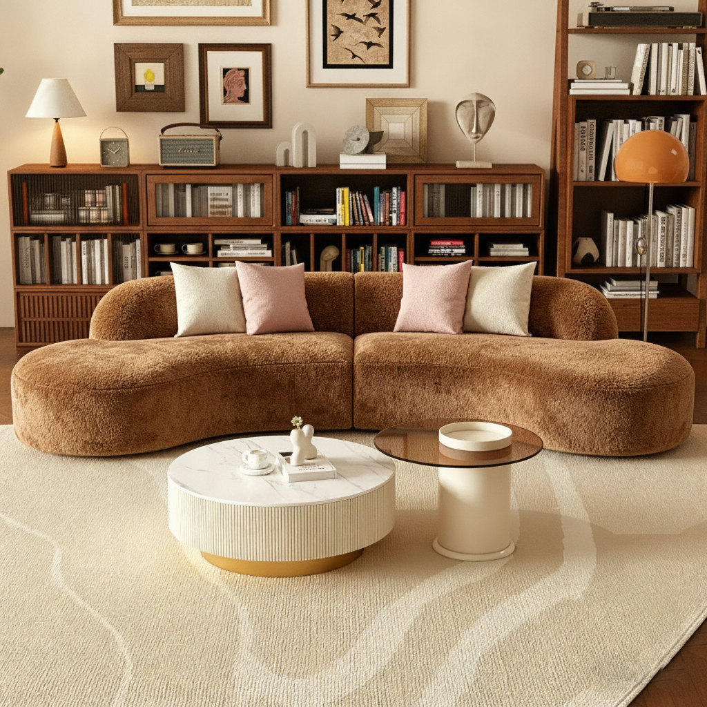Sofá Curvo Minimalista de Peluche para Sala - 2