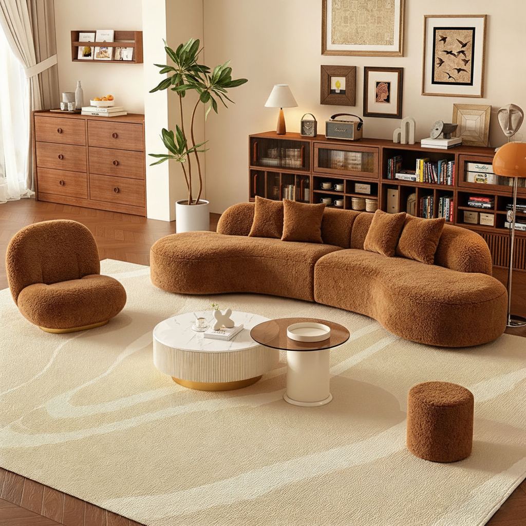 Sofá Curvo Minimalista de Peluche para Sala - 3