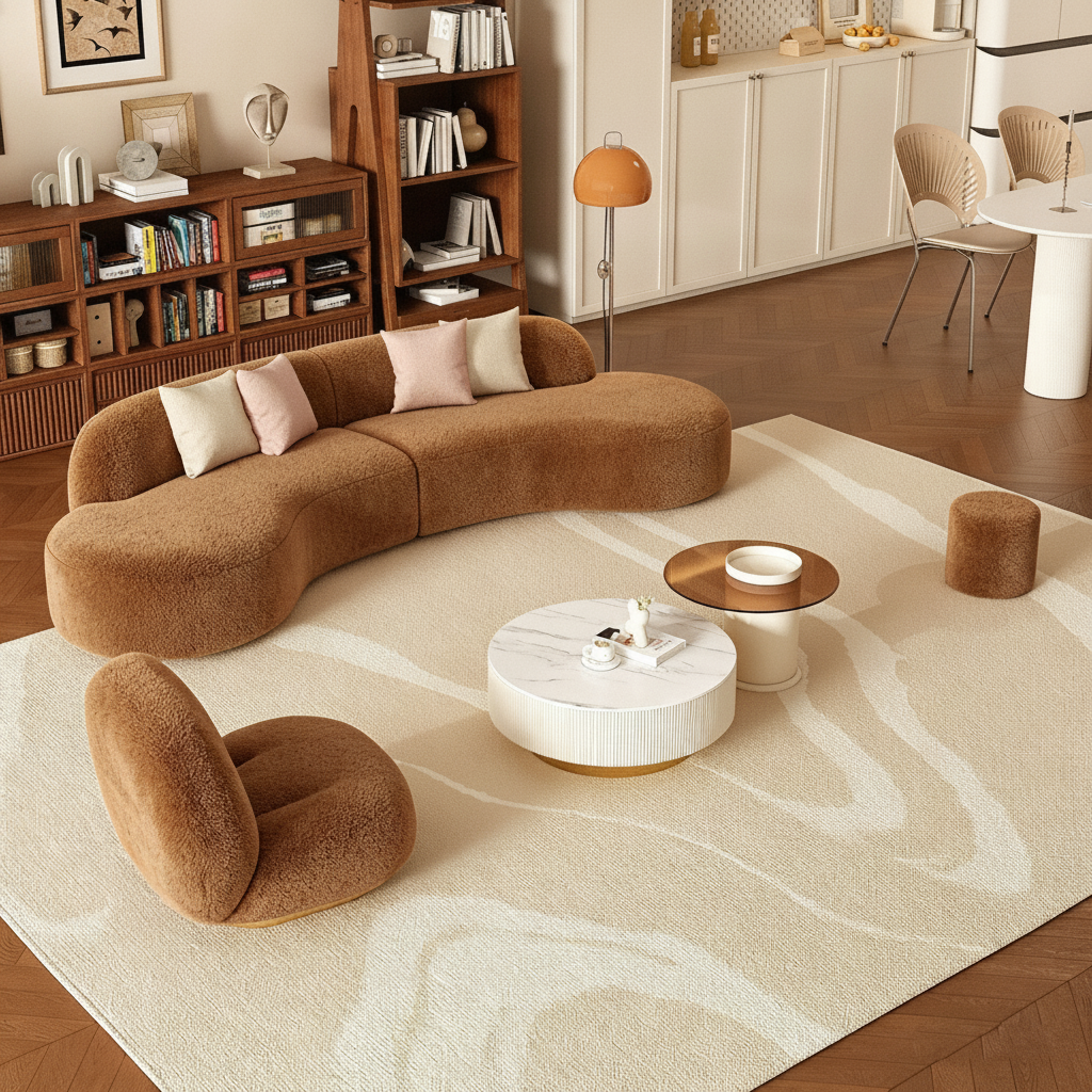 Sofá Curvo Minimalista de Peluche para Sala - 4