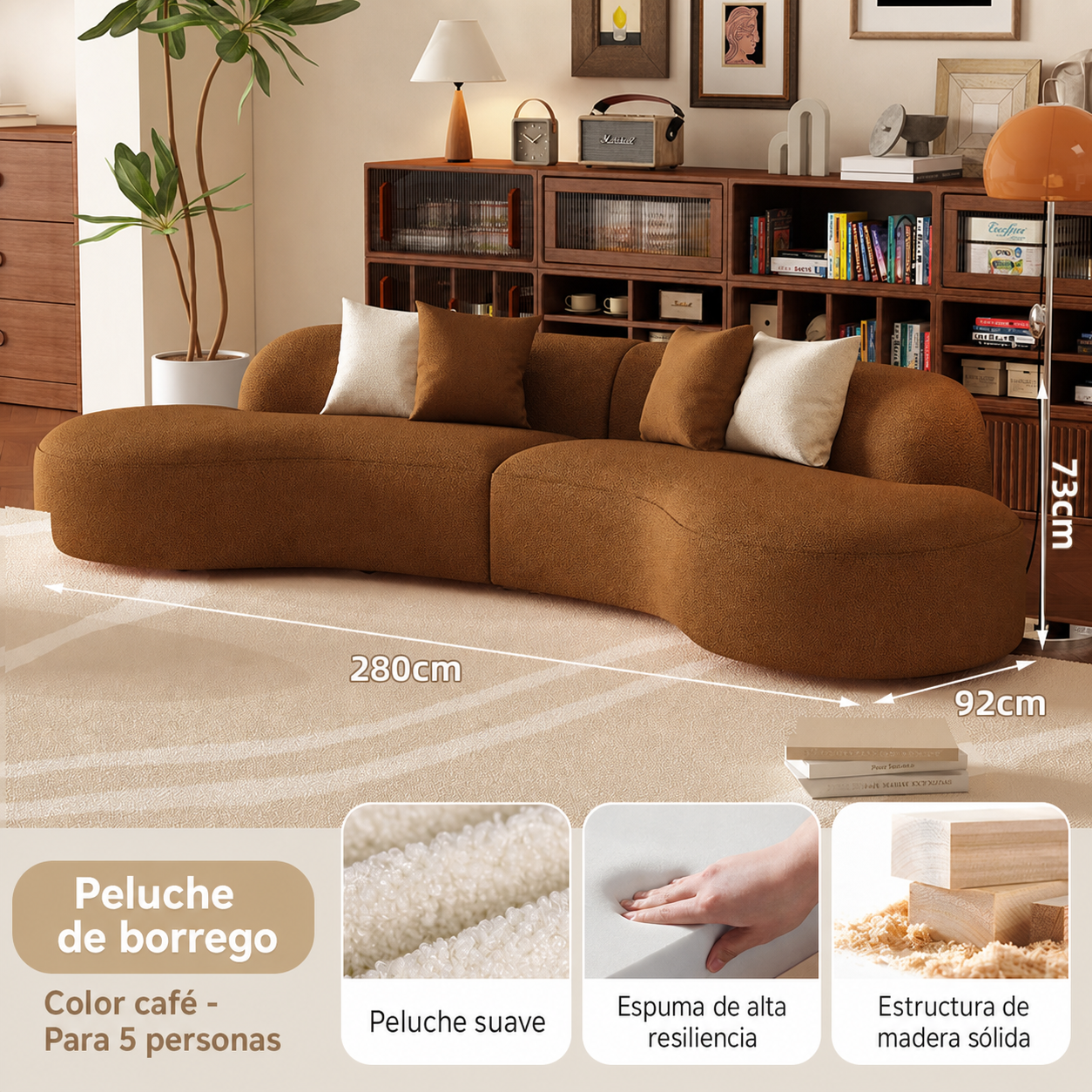 Sofá Curvo Minimalista de Peluche para Sala - 6