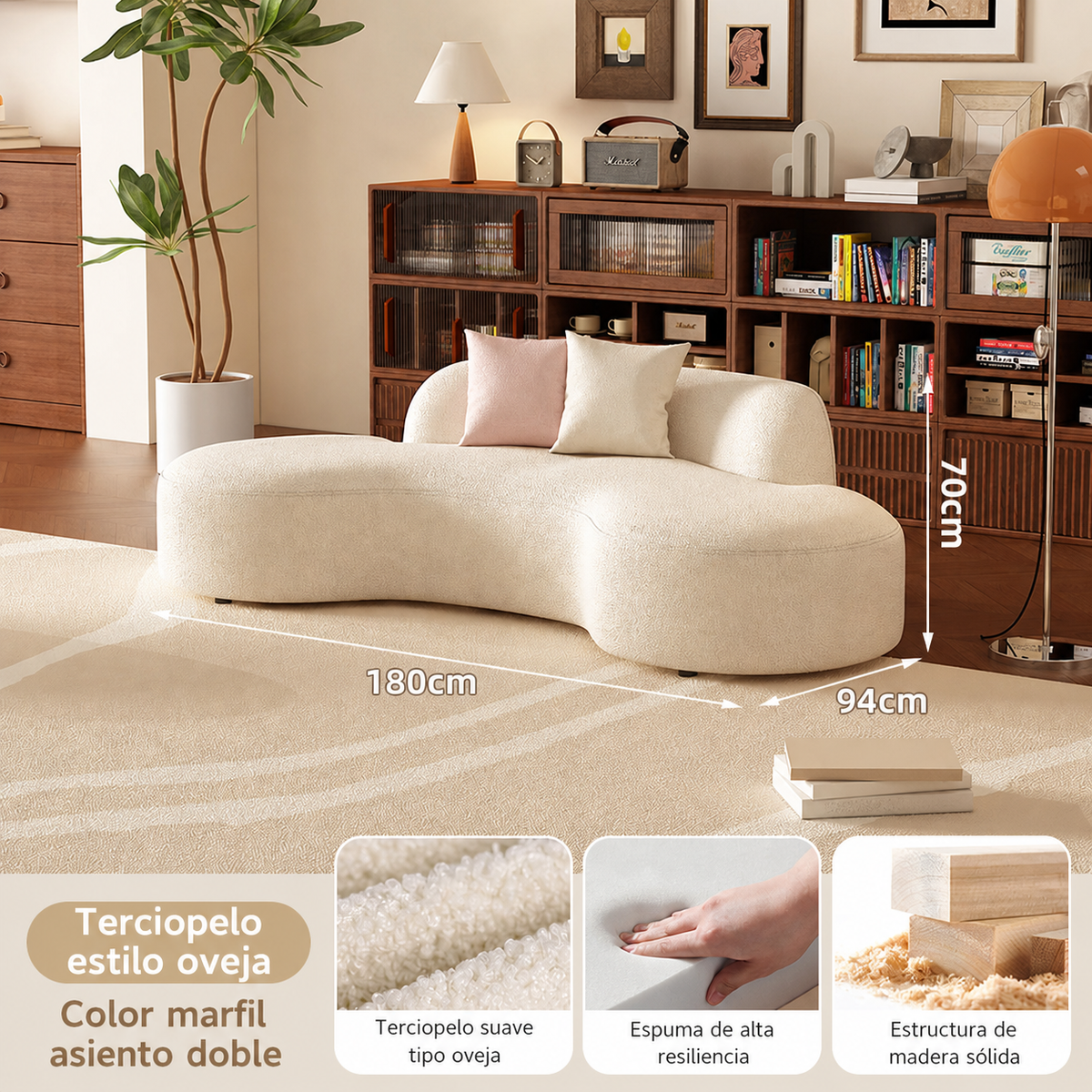 Sofá Curvo Minimalista de Peluche para Sala