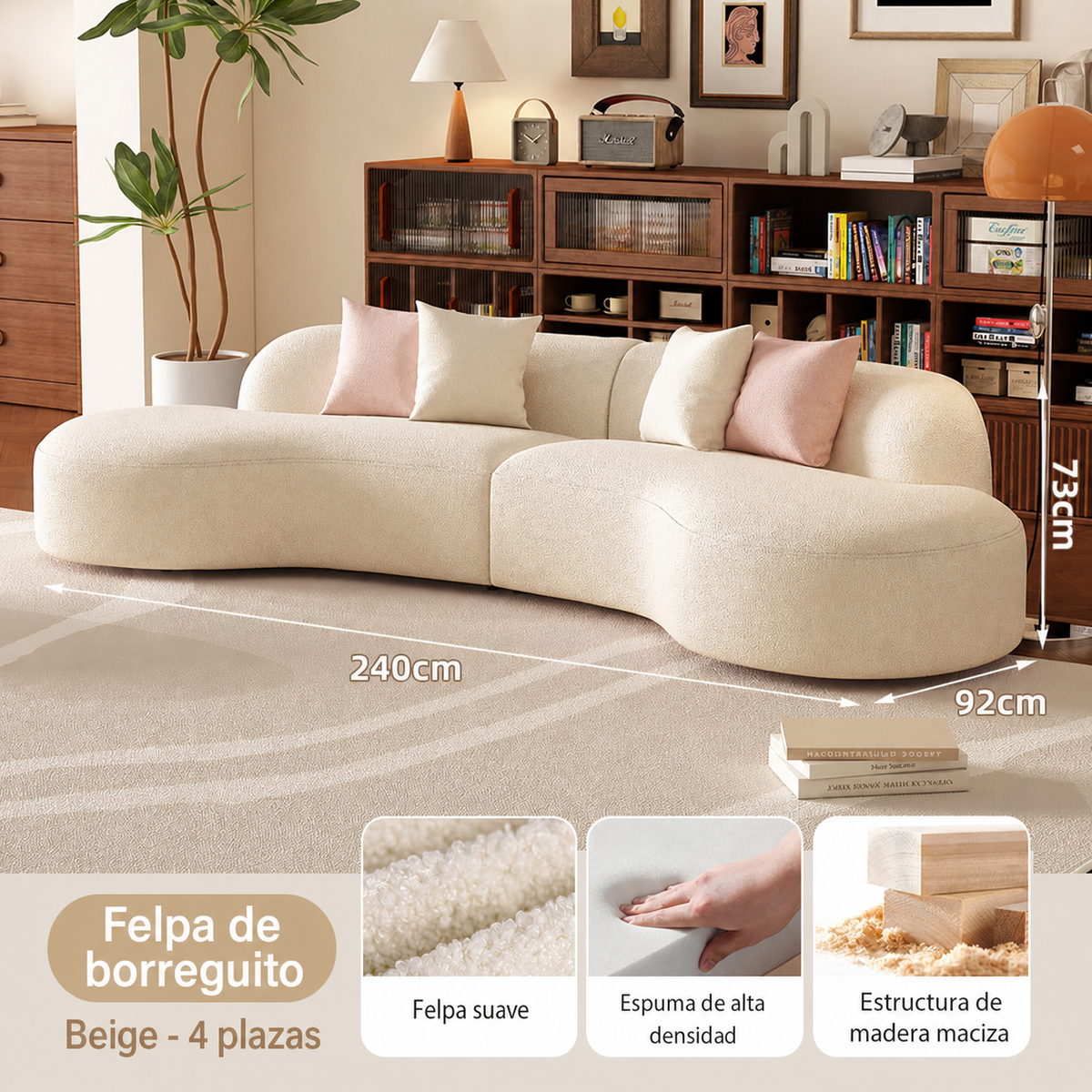 Sofá Curvo Minimalista de Peluche para Sala