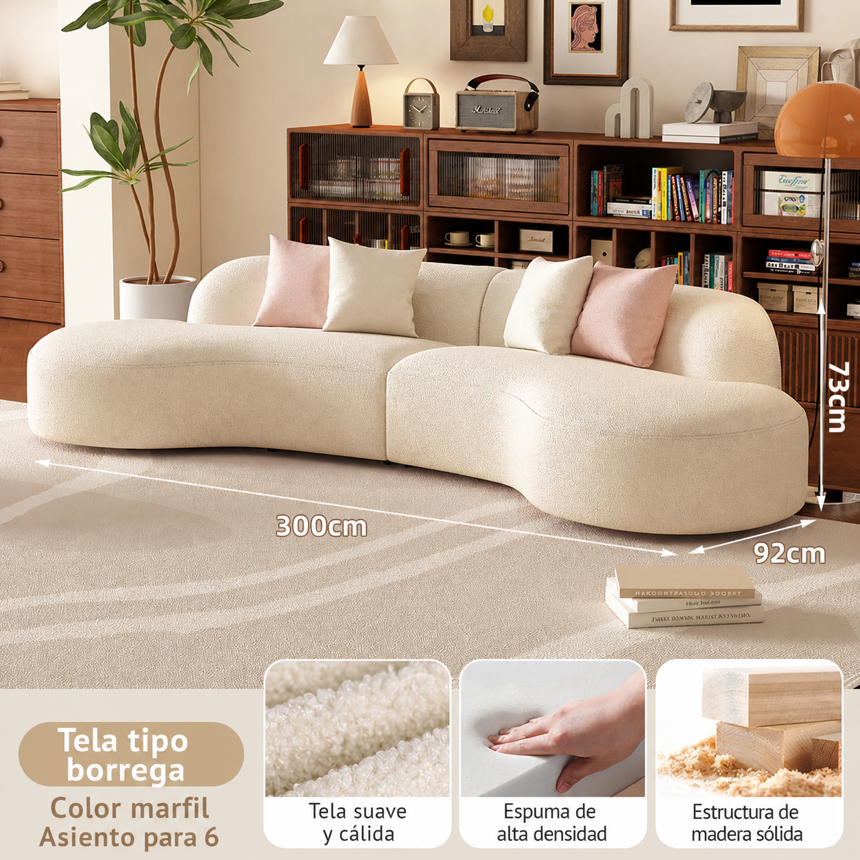 Sofá Curvo Minimalista de Peluche para Sala