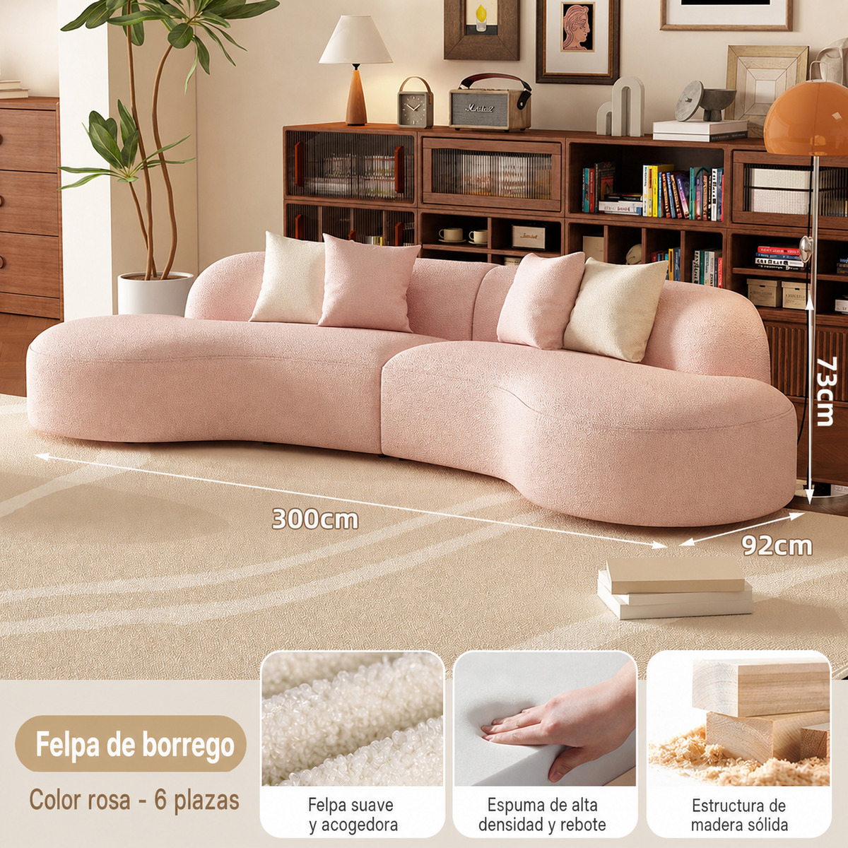 Sofá Curvo Minimalista de Peluche para Sala