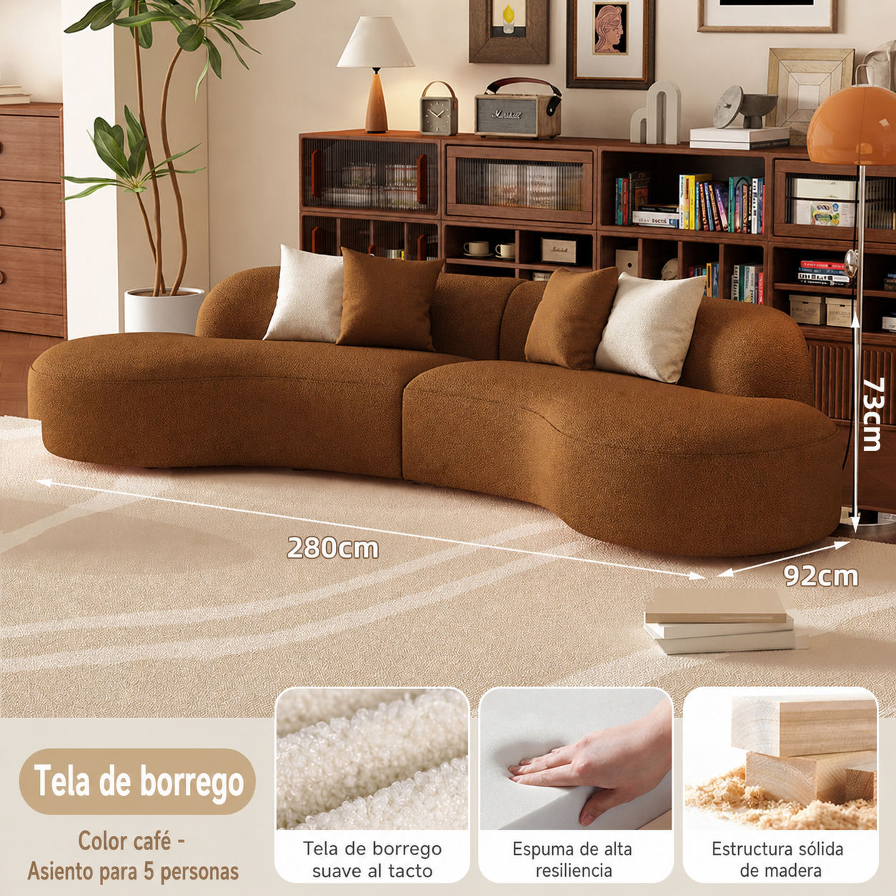 Sofá Curvo Minimalista de Peluche para Sala