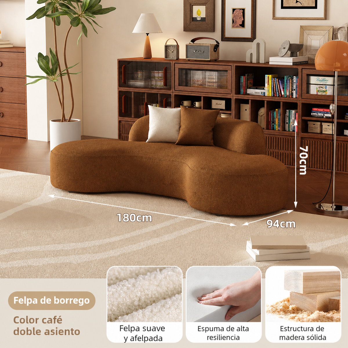 Sofá Curvo Minimalista de Peluche para Sala