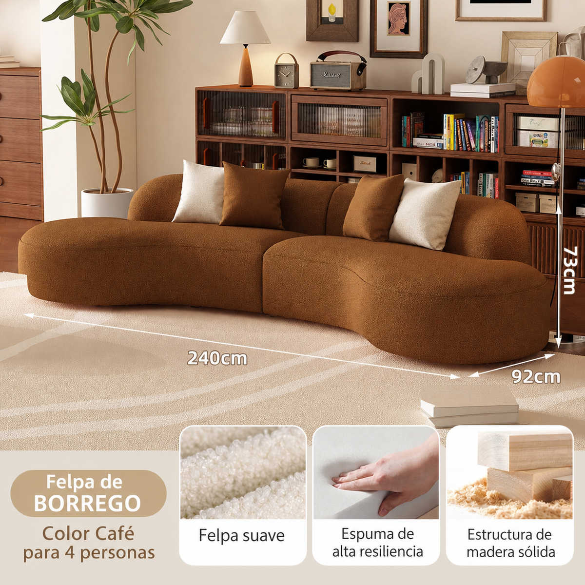 Sofá Curvo Minimalista de Peluche para Sala