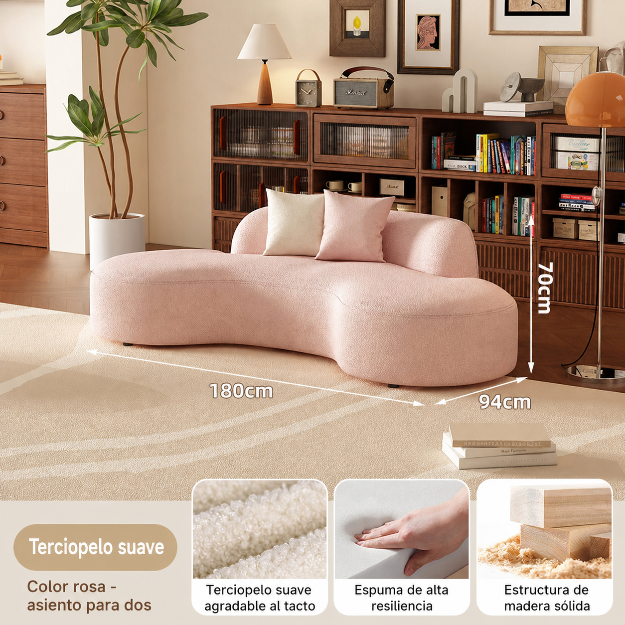 Sofá Curvo Minimalista de Peluche para Sala
