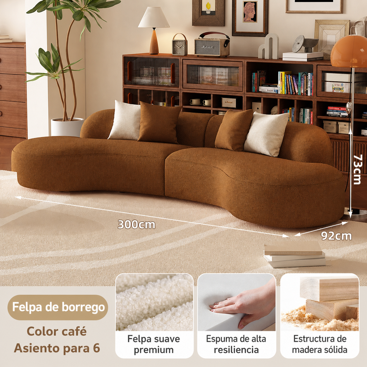 Sofá Curvo Minimalista de Peluche para Sala
