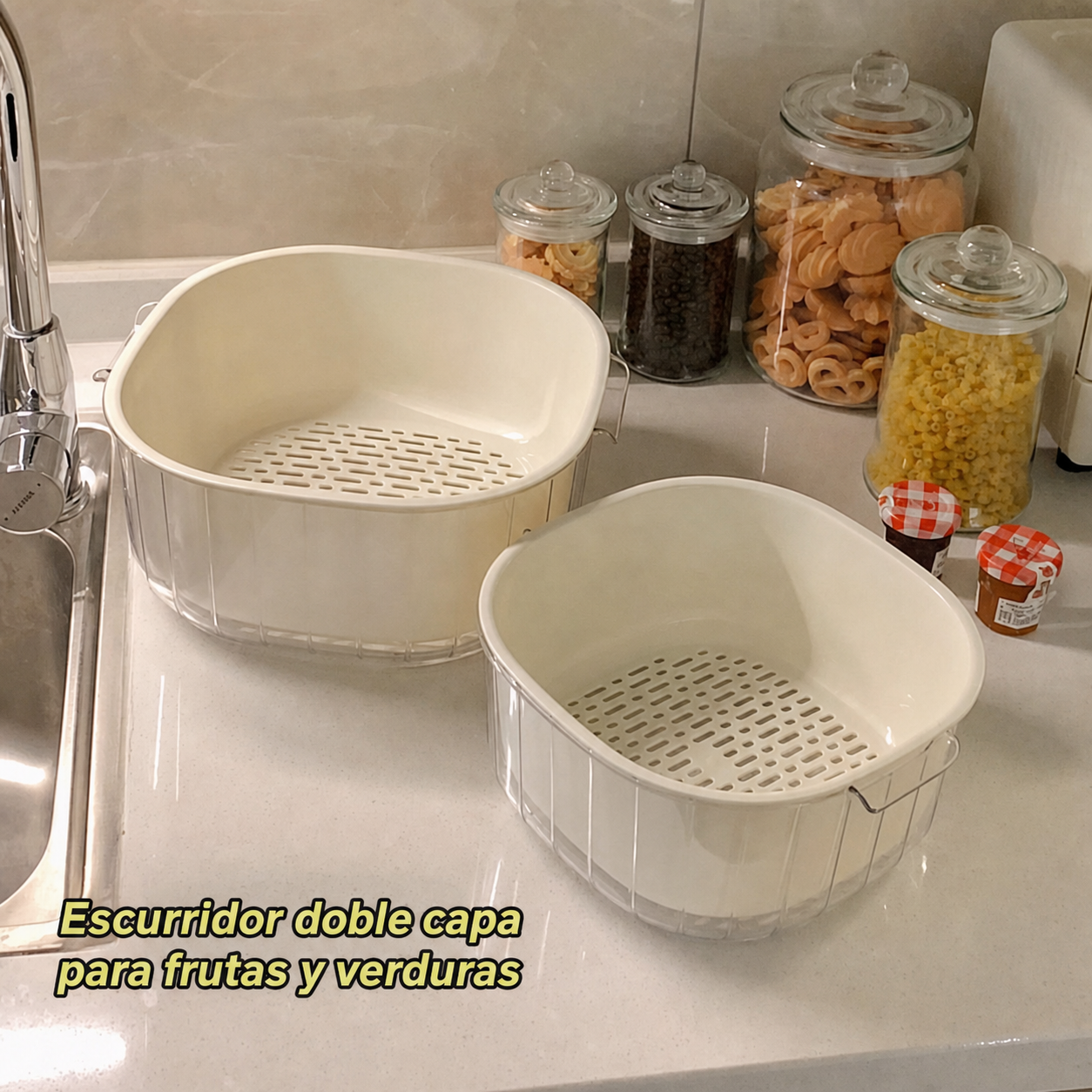 Escurridor doble capa para frutas y verduras