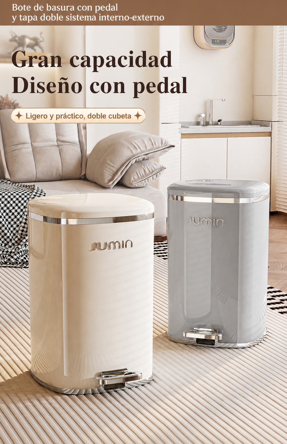 Bote de basura con pedal y tapa doble sistema interno-externo - 10