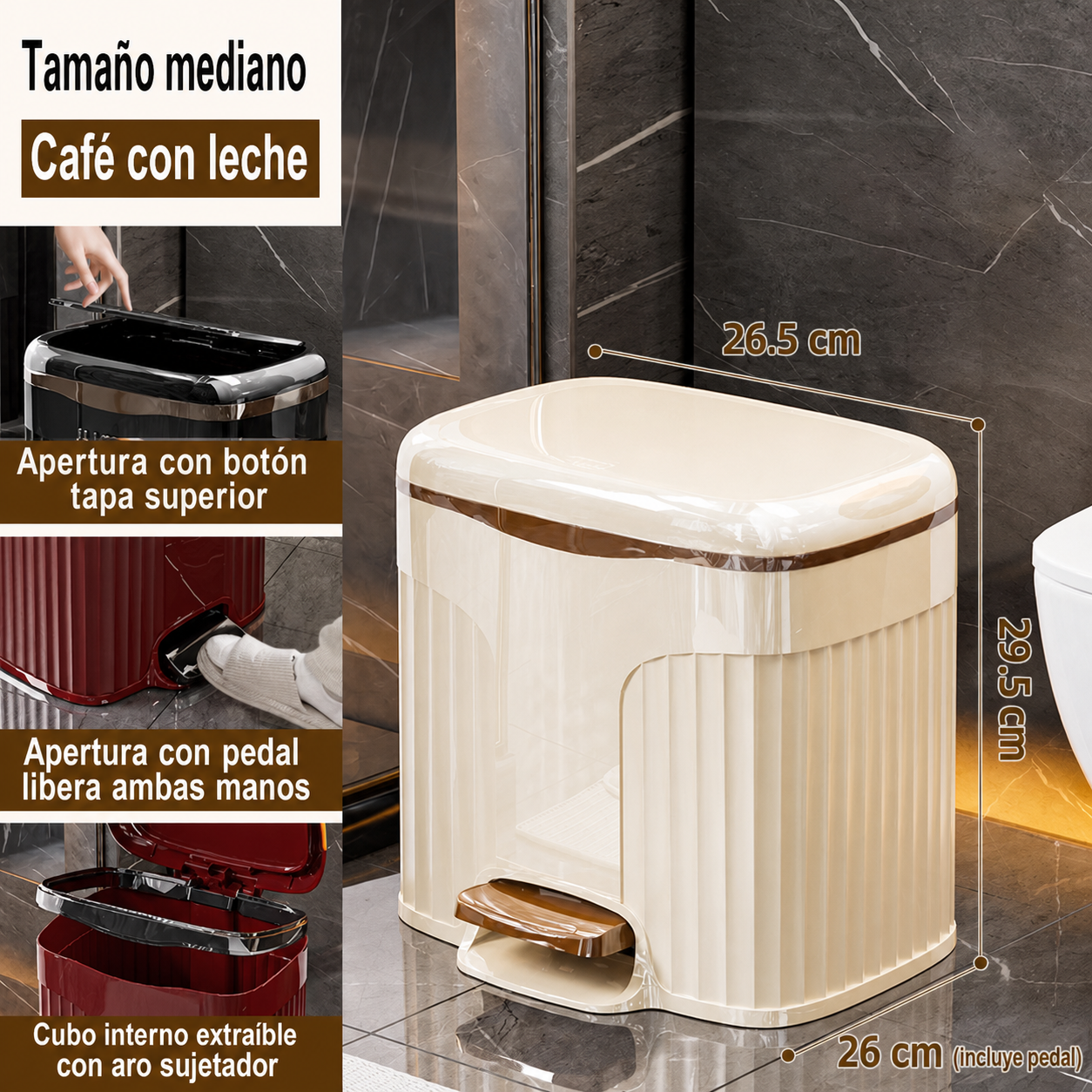 Bote de basura con pedal y tapa doble sistema interno-externo - 6
