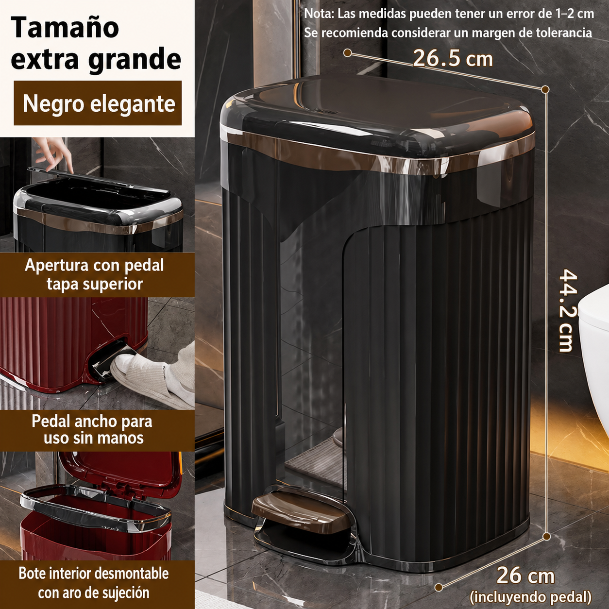 Bote de basura con pedal y tapa doble sistema interno-externo - 7