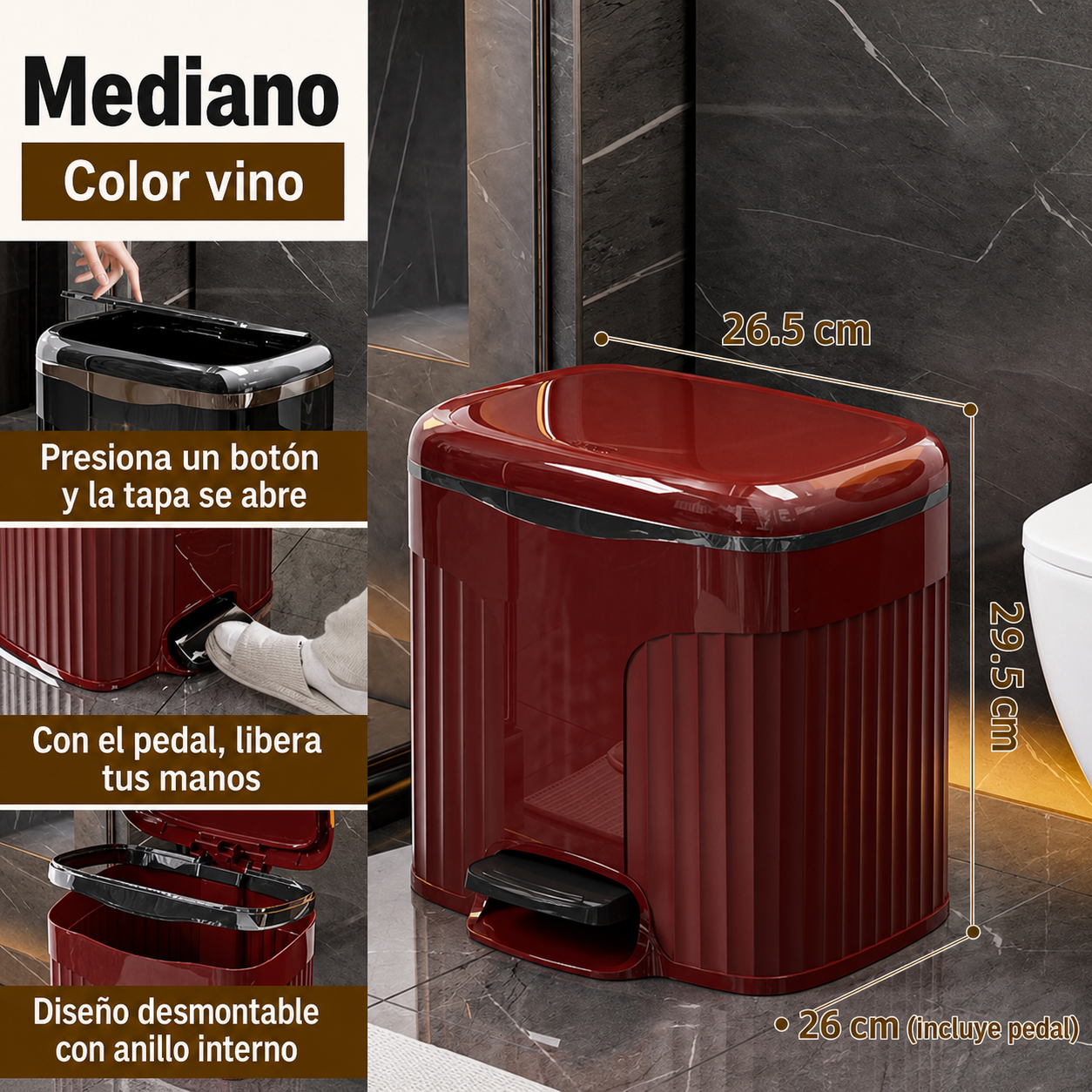 Bote de basura con pedal y tapa doble sistema interno-externo - 9