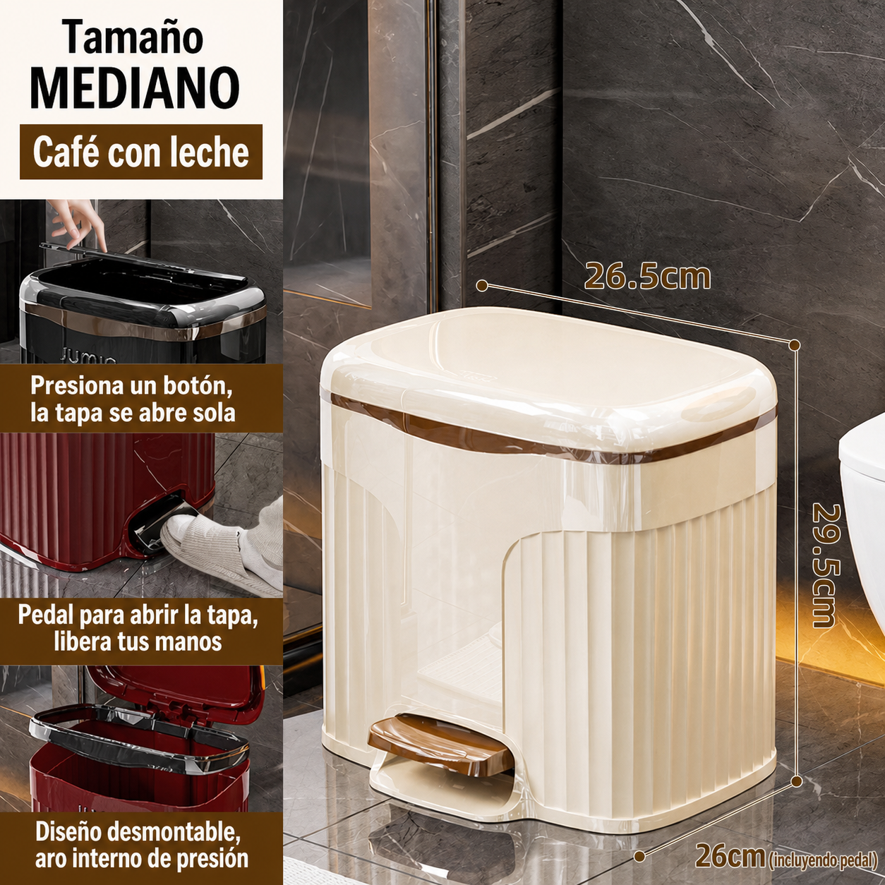 Bote de basura con pedal y tapa doble sistema interno-externo