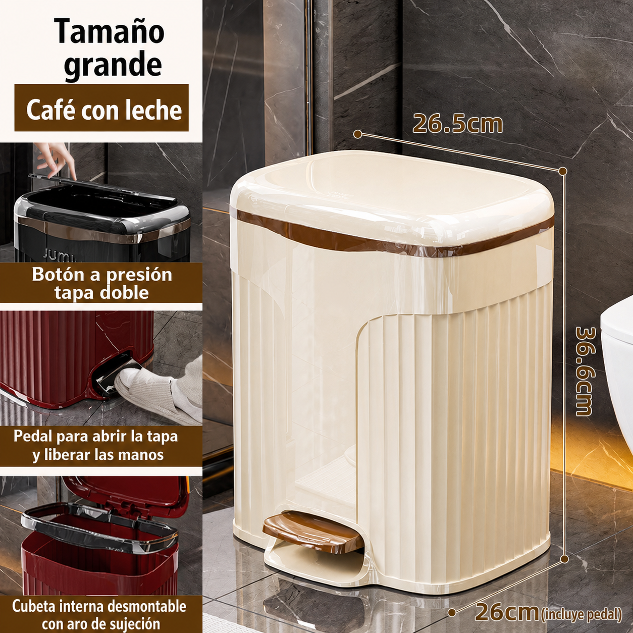 Bote de basura con pedal y tapa doble sistema interno-externo