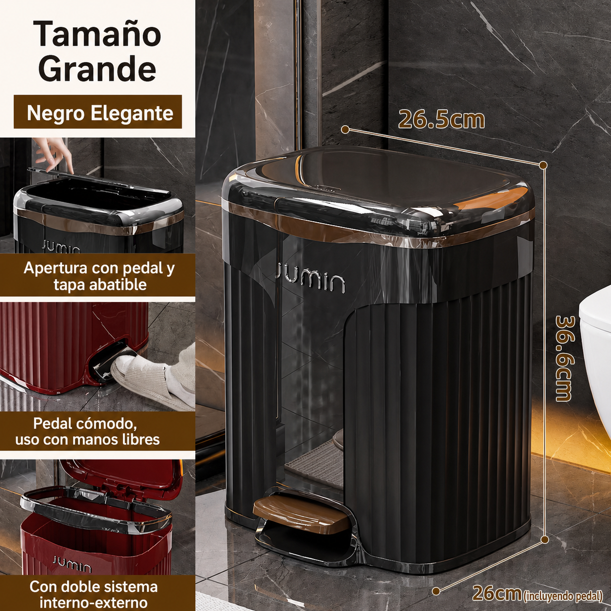 Bote de basura con pedal y tapa doble sistema interno-externo