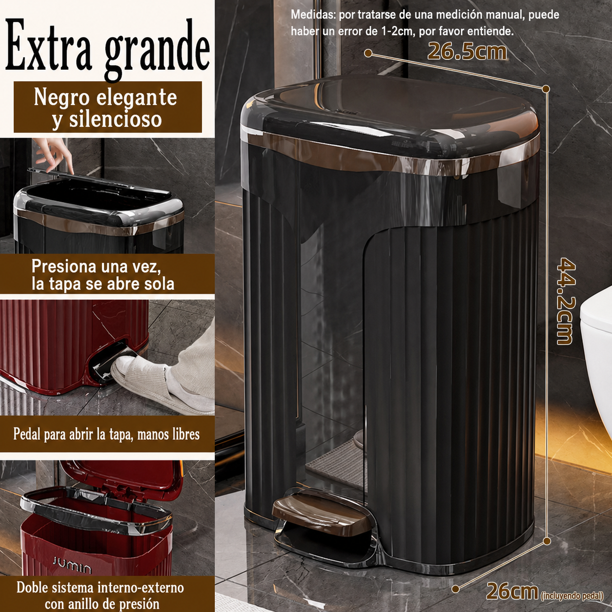 Bote de basura con pedal y tapa doble sistema interno-externo