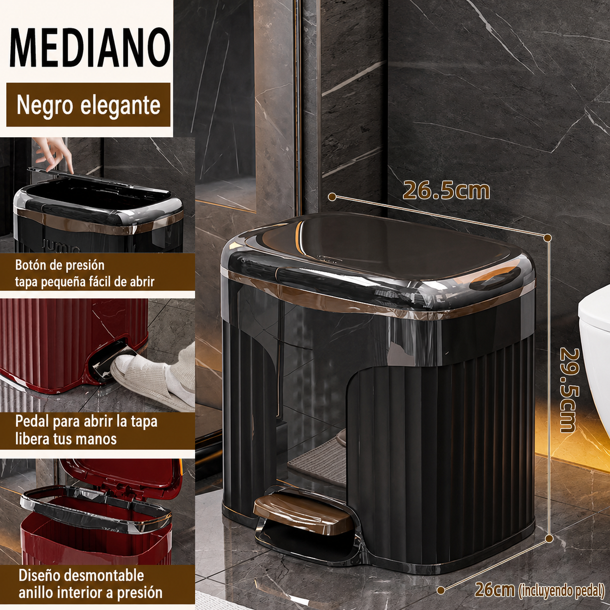 Bote de basura con pedal y tapa doble sistema interno-externo