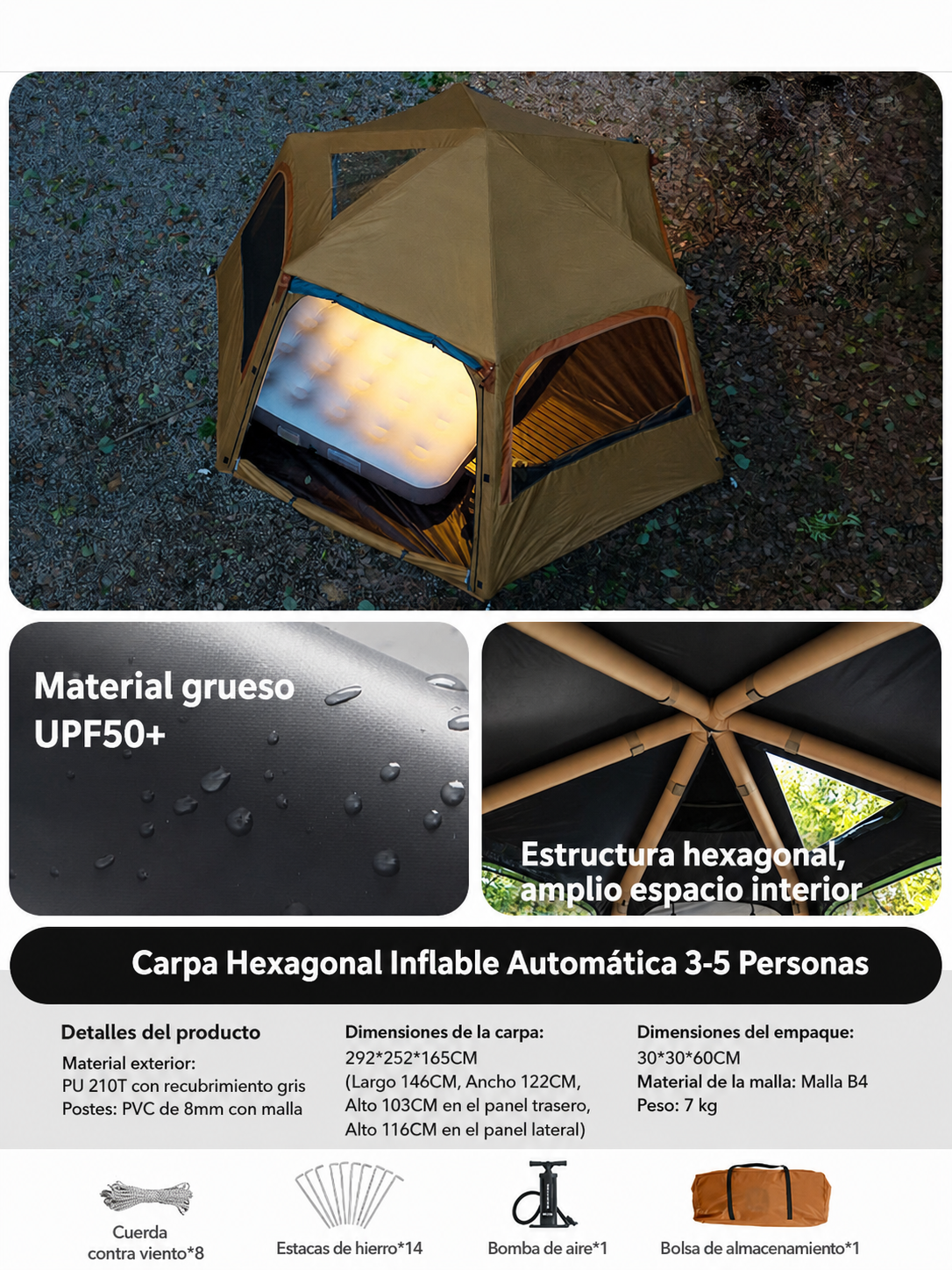 Carpa Hexagonal Inflable Automática 3-5 Personas