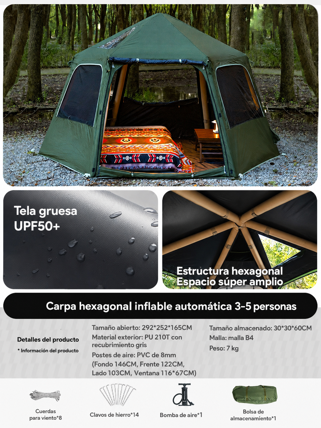 Carpa Hexagonal Inflable Automática 3-5 Personas