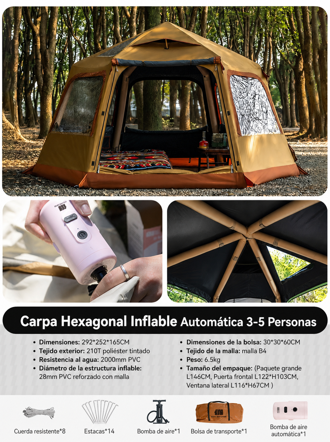 Carpa Hexagonal Inflable Automática 3-5 Personas