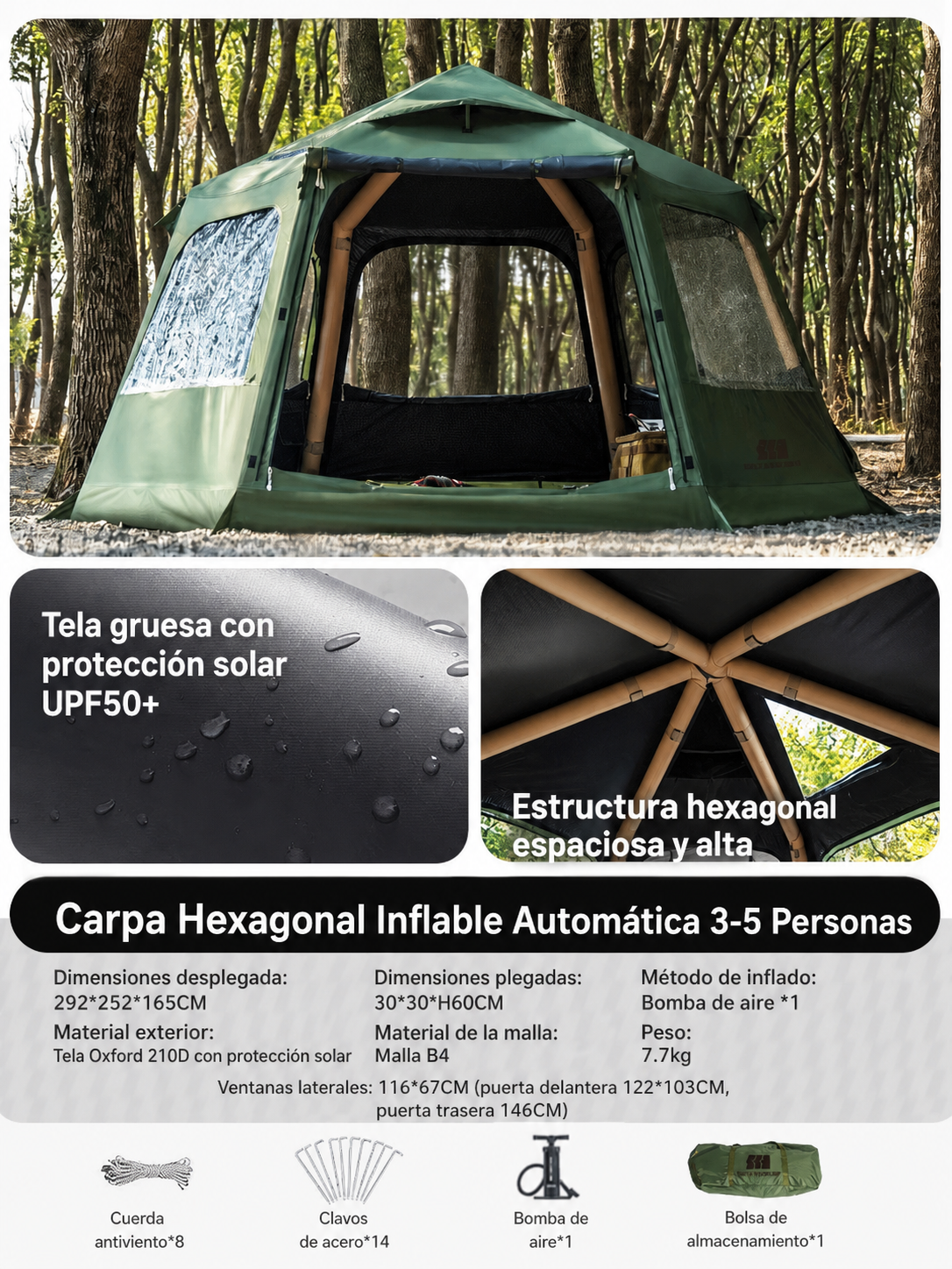 Carpa Hexagonal Inflable Automática 3-5 Personas