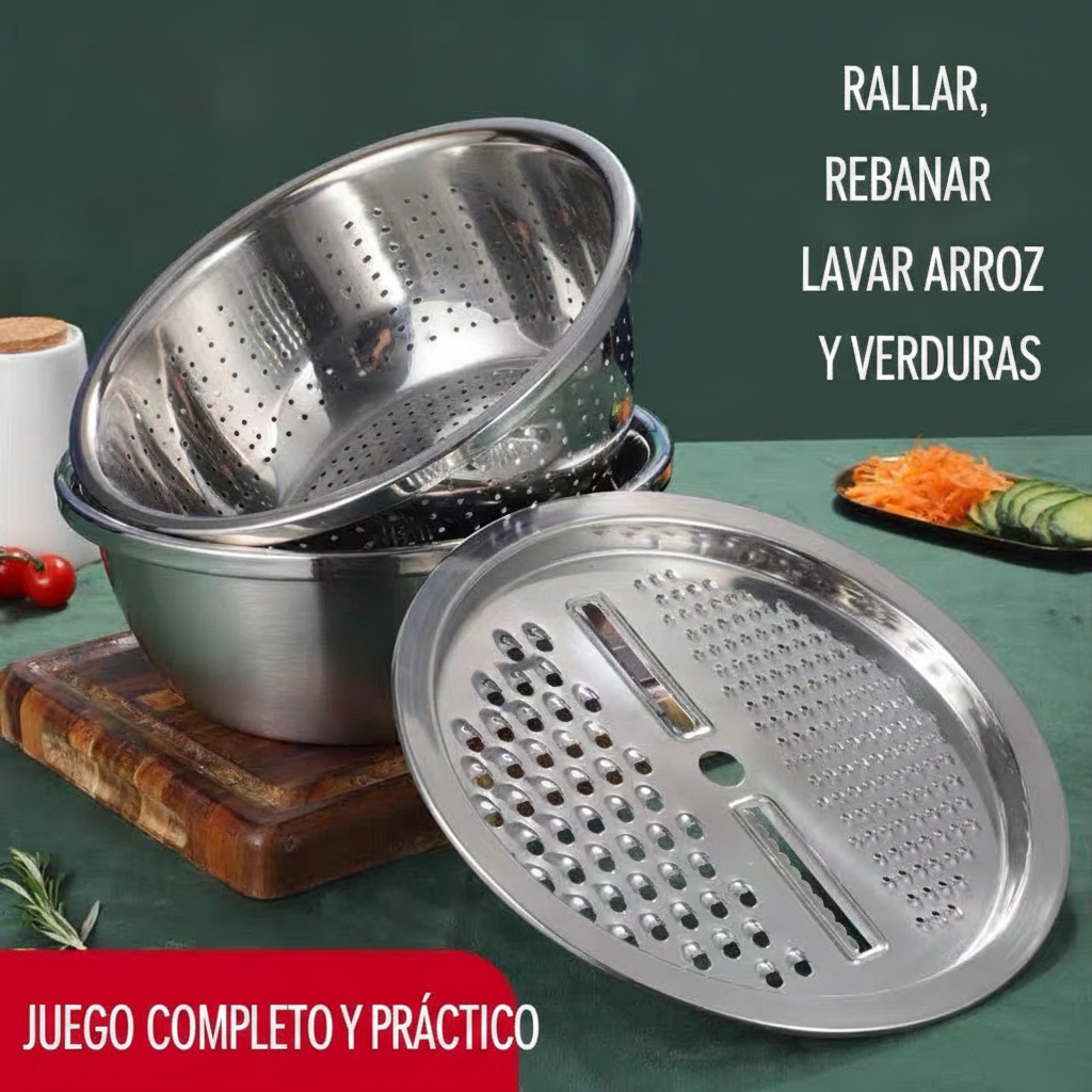 Juego de tazones de acero inoxidable 3 piezas multifunción - 1