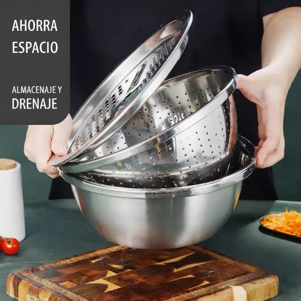 Juego de tazones de acero inoxidable 3 piezas multifunción - 3