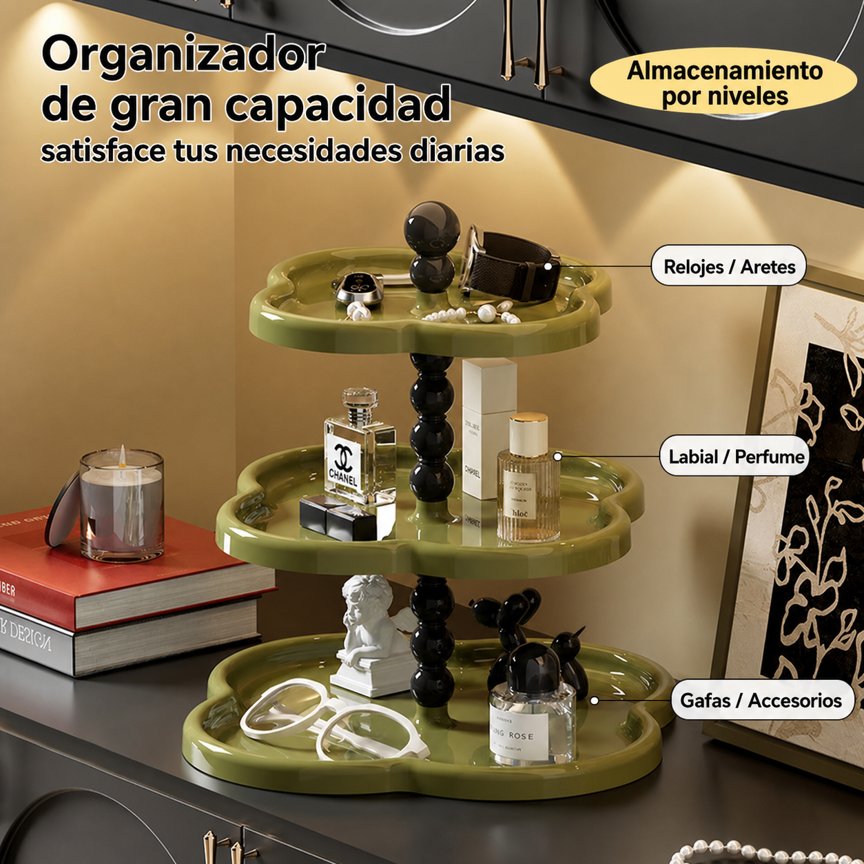 Organizador de escritorio con diseño floral estilo glamour - 4
