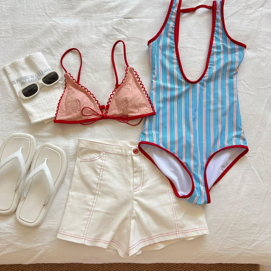 Traje de baño entero con moño a rayas para mujer - 3