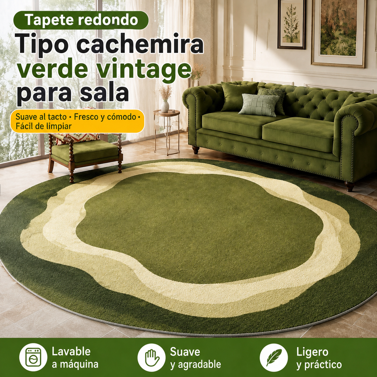 Tapete de sala tipo cachemira lavable a máquina - 1