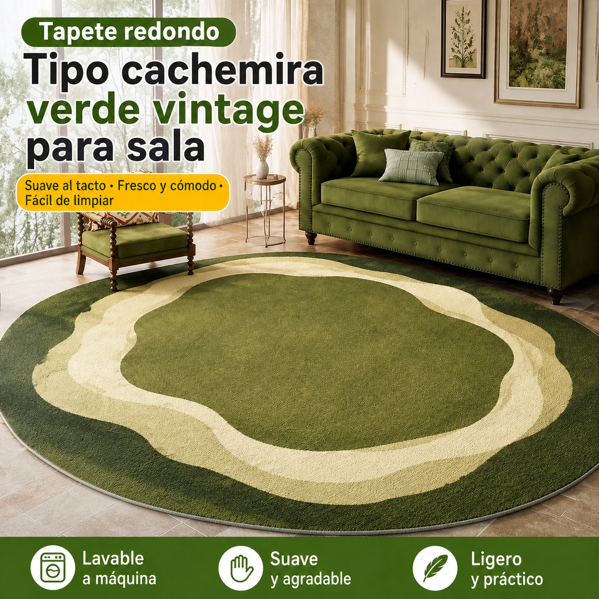 Tapete de sala tipo cachemira lavable a máquina - 1