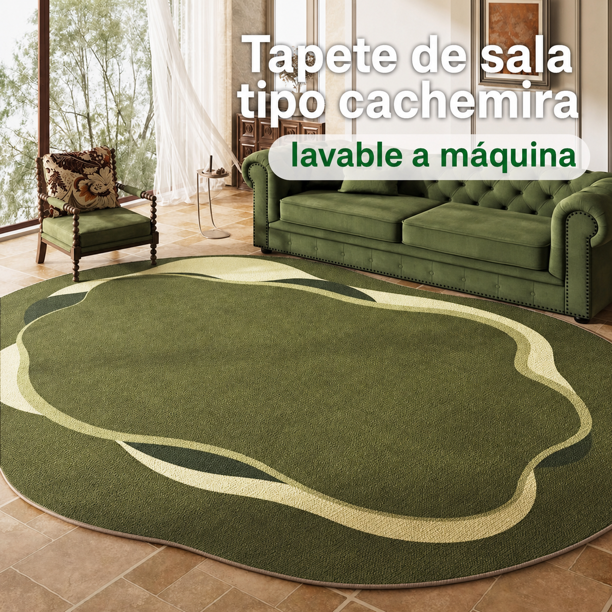 Tapete de sala tipo cachemira lavable a máquina - 3