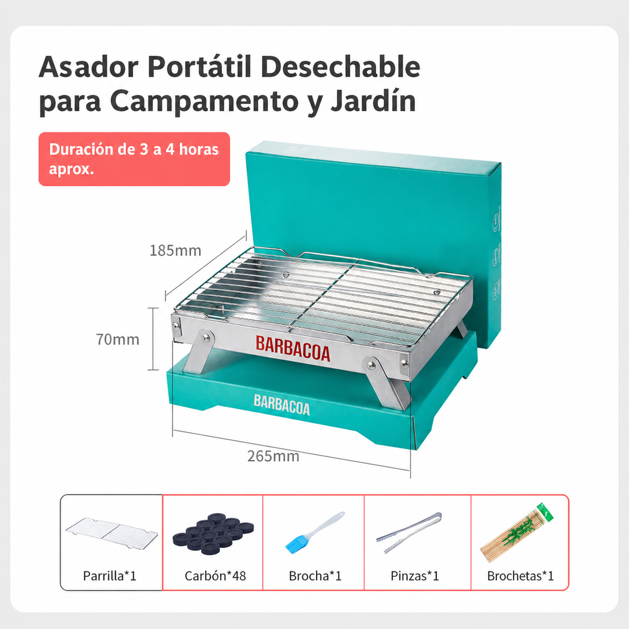 Asador Portátil Desechable para Camping y Jardín