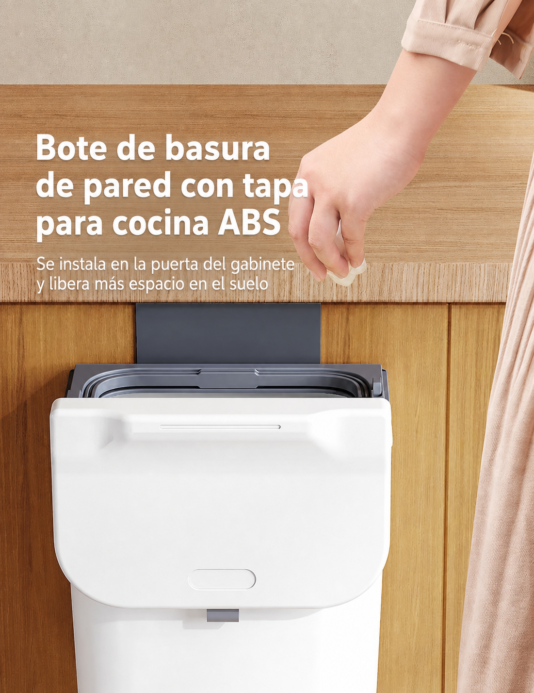 Bote de basura de pared con tapa para cocina ABS - 11