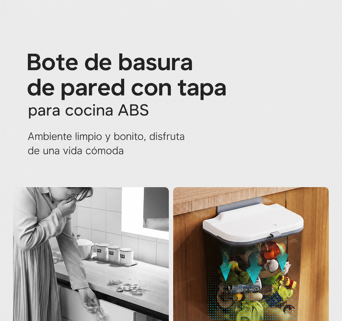 Bote de basura de pared con tapa para cocina ABS - 13