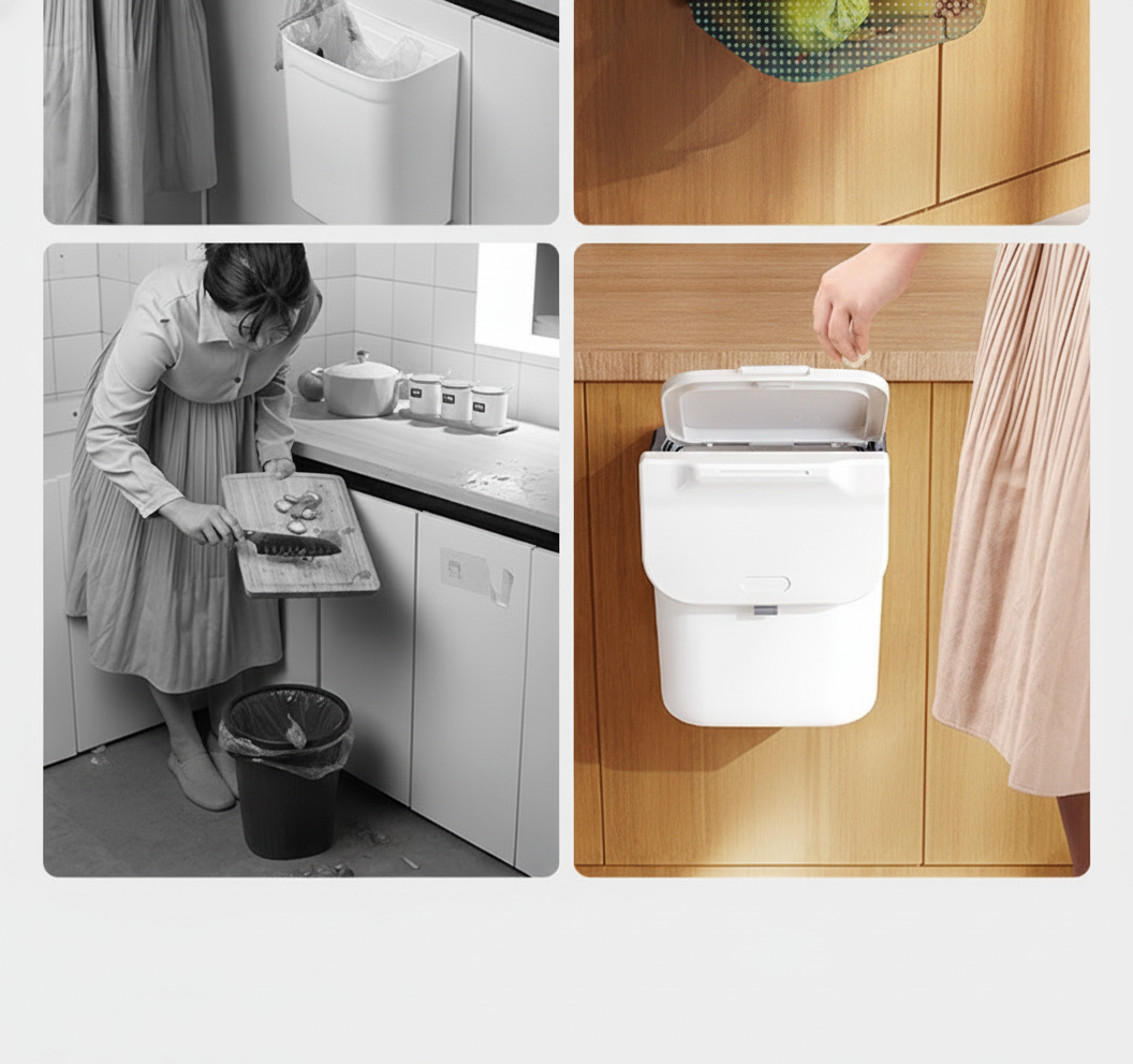 Bote de basura de pared con tapa para cocina ABS - 14
