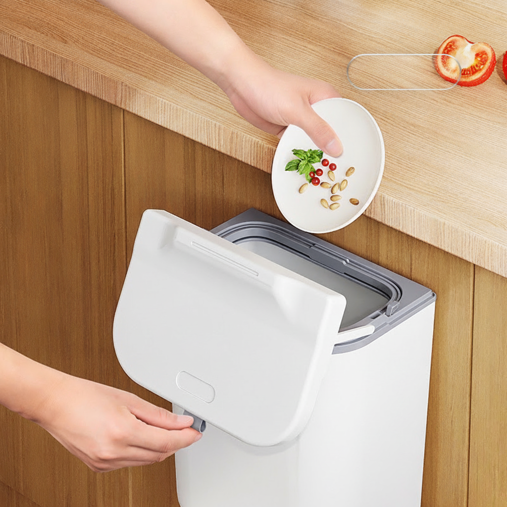Bote de basura de pared con tapa para cocina ABS - 2