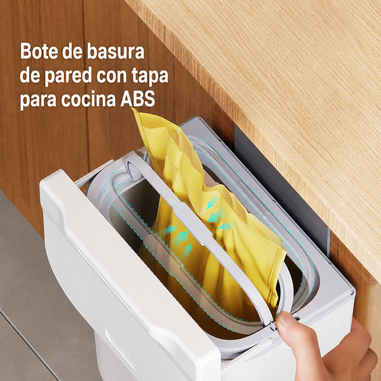 Bote de basura de pared con tapa para cocina ABS - 3