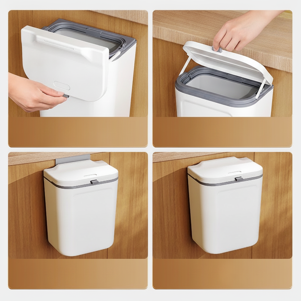 Bote de basura de pared con tapa para cocina ABS - 4