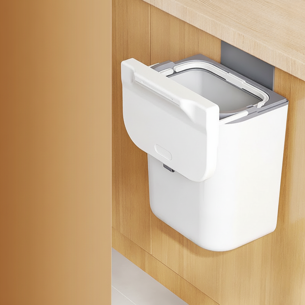 Bote de basura de pared con tapa para cocina ABS - 7
