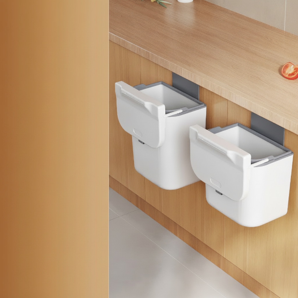 Bote de basura de pared con tapa para cocina ABS - 9
