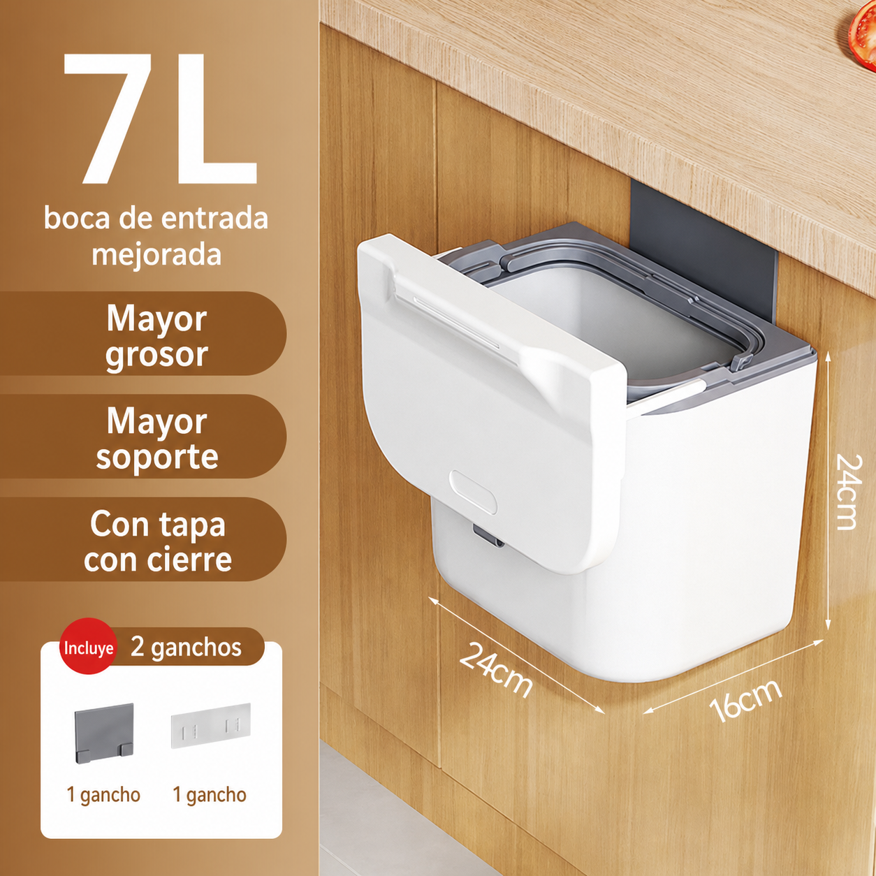 Bote de basura de pared con tapa para cocina ABS