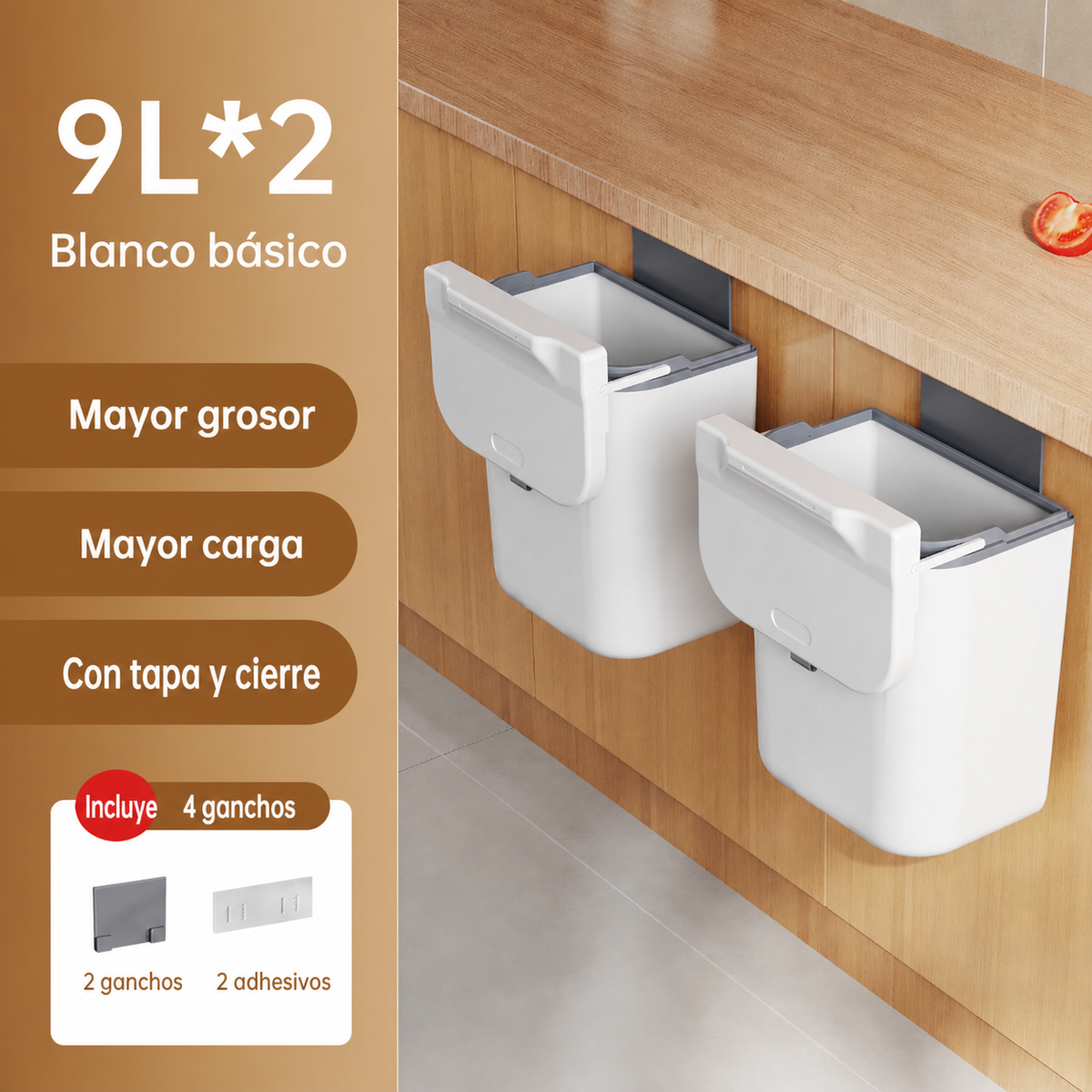 Bote de basura de pared con tapa para cocina ABS