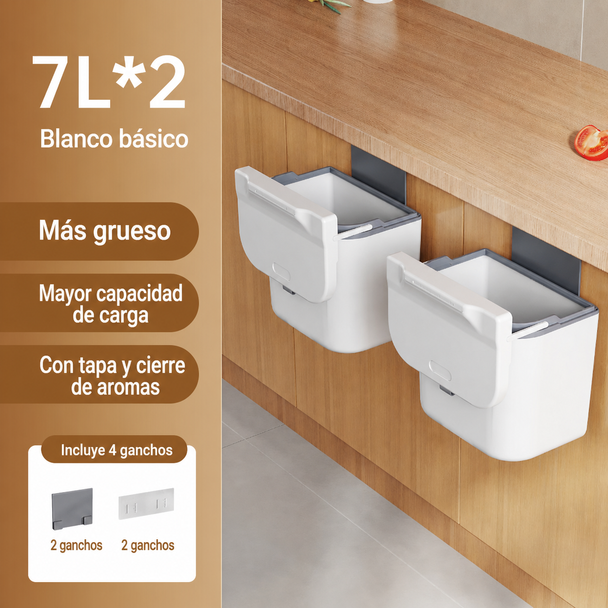 Bote de basura de pared con tapa para cocina ABS