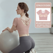 Top de Yoga con Brasier Integrado Manga Corta Mujer - 1