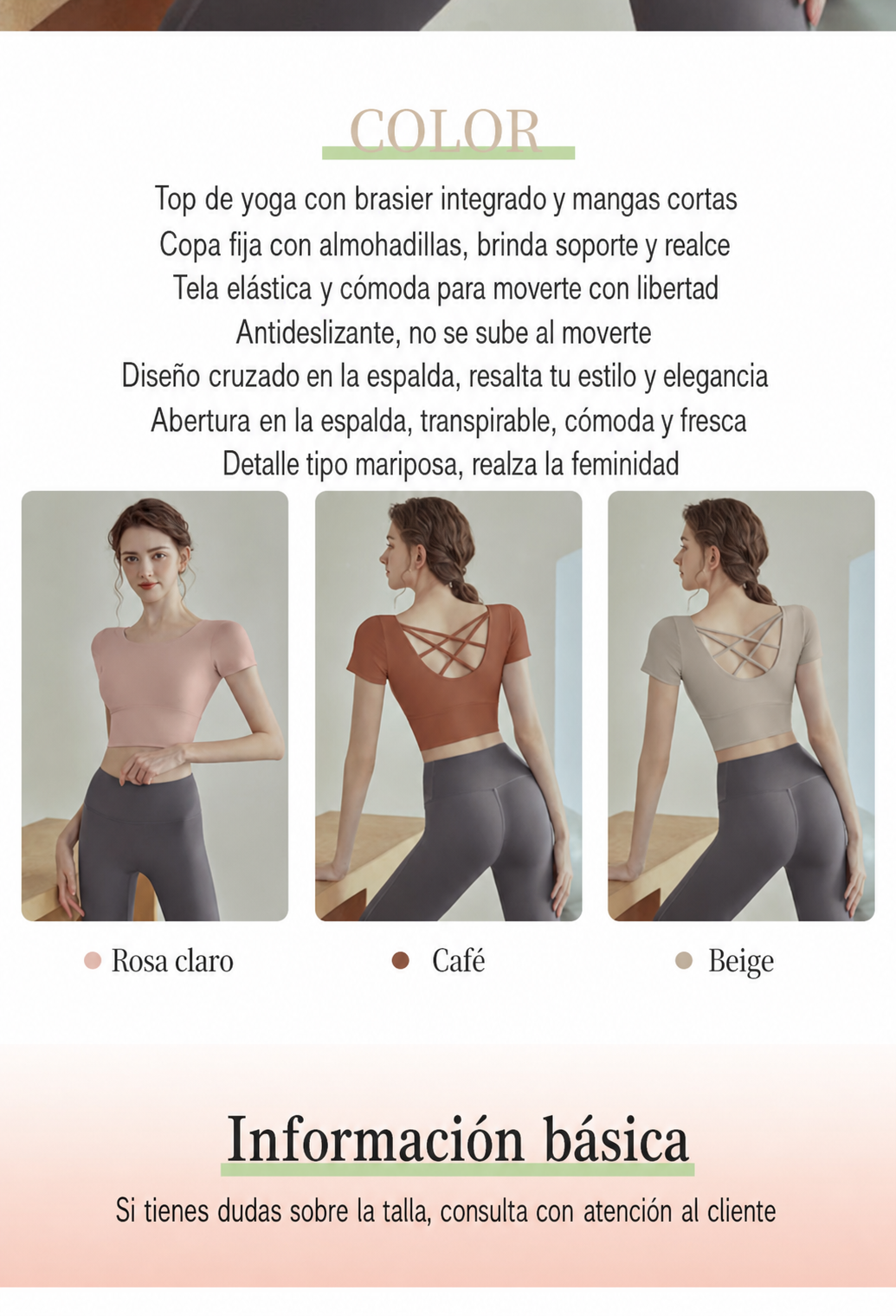 Top de Yoga con Brasier Integrado Manga Corta Mujer - 11